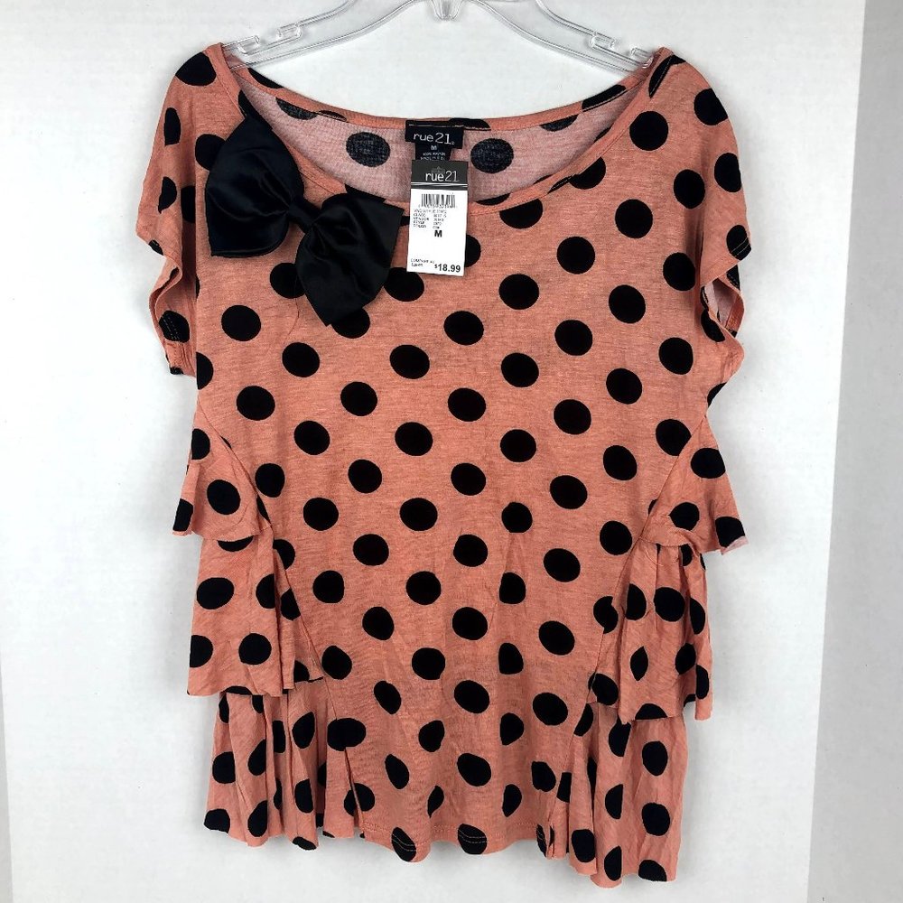 Rue 21 Bow Polka Dot Ruffle Blouse Holiday Gift for Her